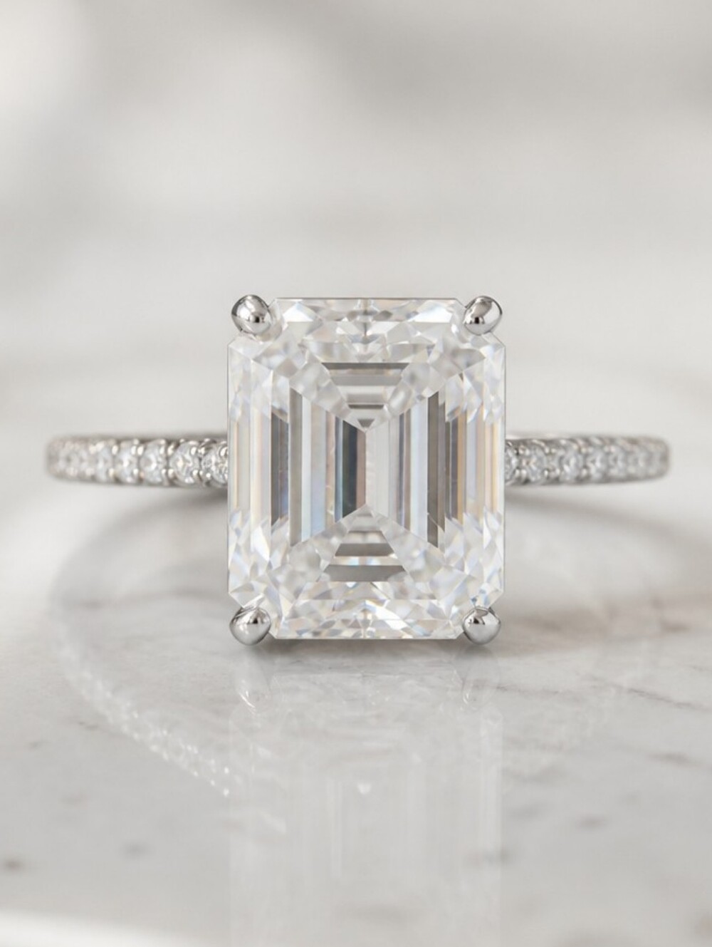 4 CT Emerald Cut Moissanite Engagement Ring S925 Sterling Silver Size 6